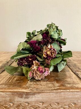 Dried Rose Bouquet Real Roses in Green Deep Red Pink & Yellow Tones Home Accents